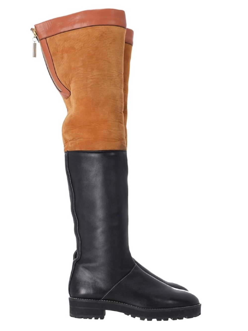 Stuart Weitzman Black Leather and Tan Suede Over-the-Knee Boots